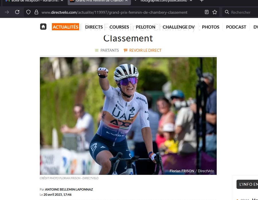 Article du media français Direct Velo sur la cycliste italienne Erica Magnaldi