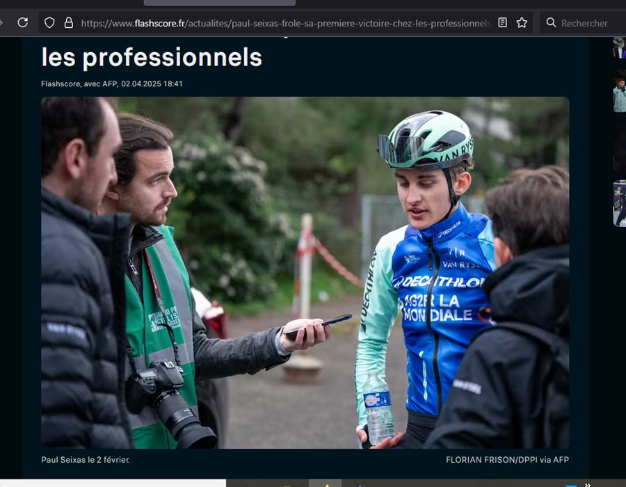 Article du média français Flashscore sur le coureur français Paul Seixas