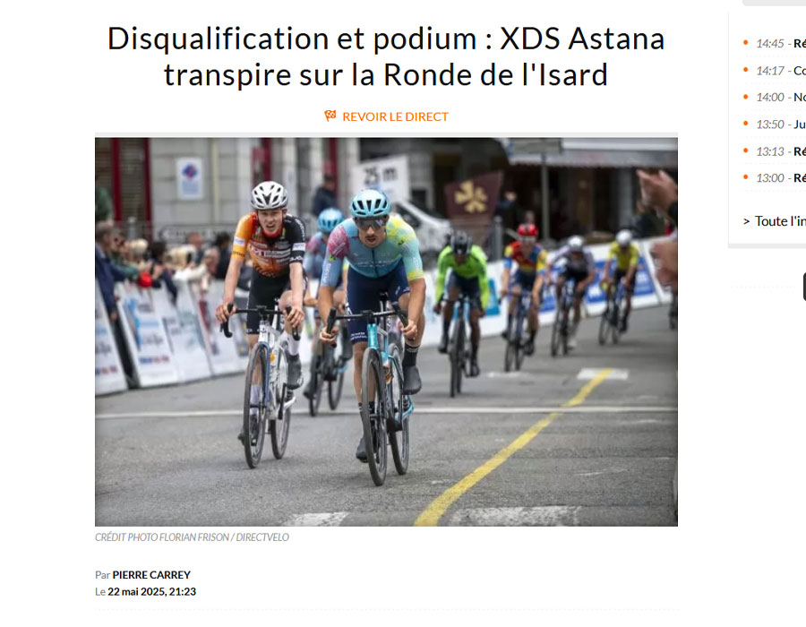 Article du media français Direct Velo sur l'équipe XDS Astana
