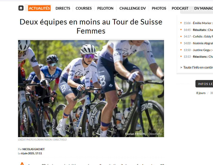 Article du média français la Direct Velo sur le Tour de Suisse 2025