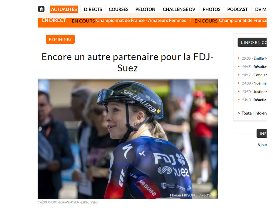 Article du media français Direct Velo sur l'équipe française FDJ Suez