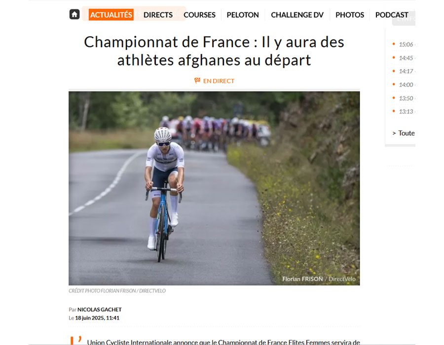 Article du media français Direct Velo sur le Championnat d'Afghanistan