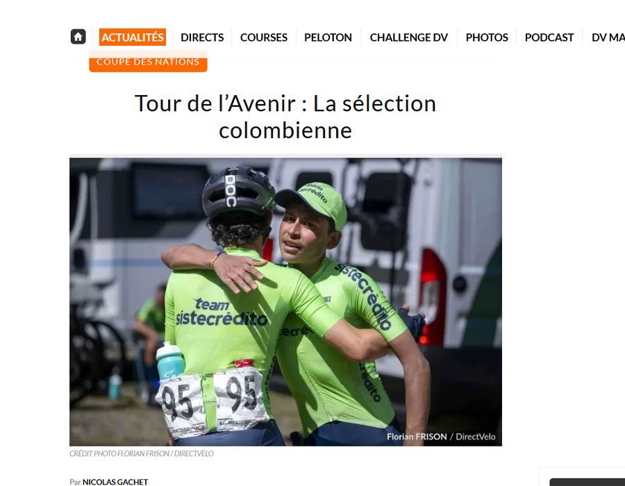 Article du media français Direct Velo sur la sélection Colombienne pour le Tour de l'Avenir