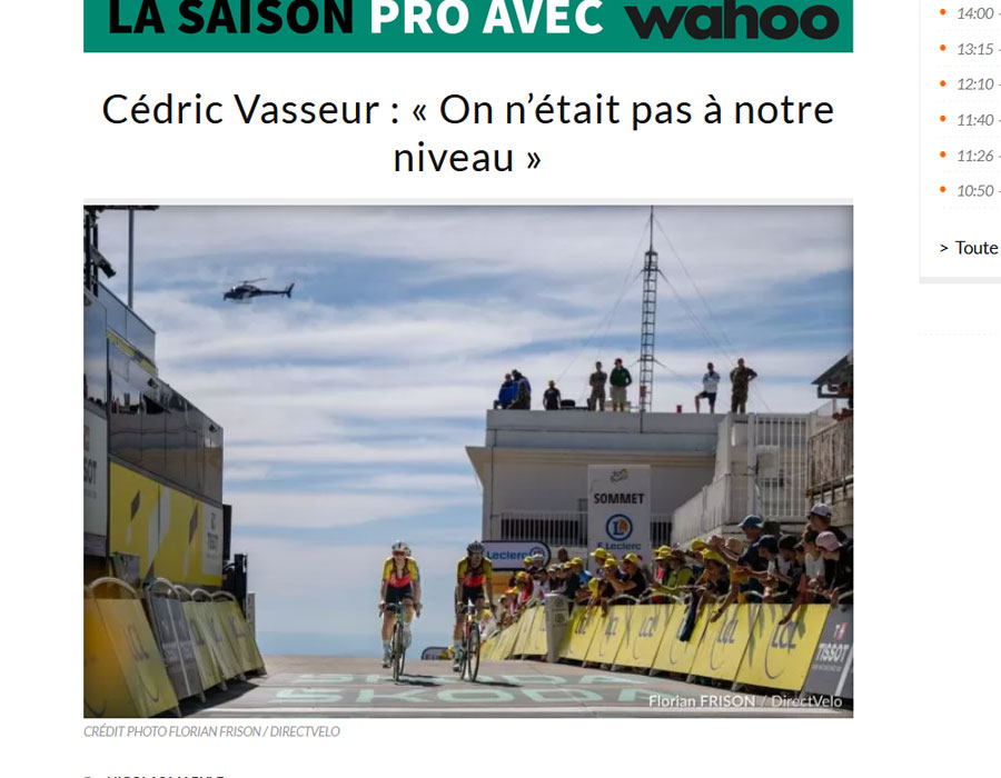 Article du média français Direct Velo sur l'équipe française Cofidis au Tour de France 2025