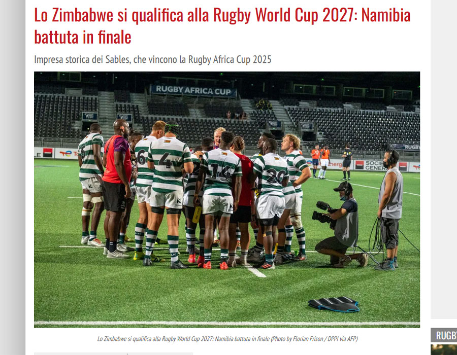 Article du media italien onrugby sur l'équipe de Rugby du Zimbabwe