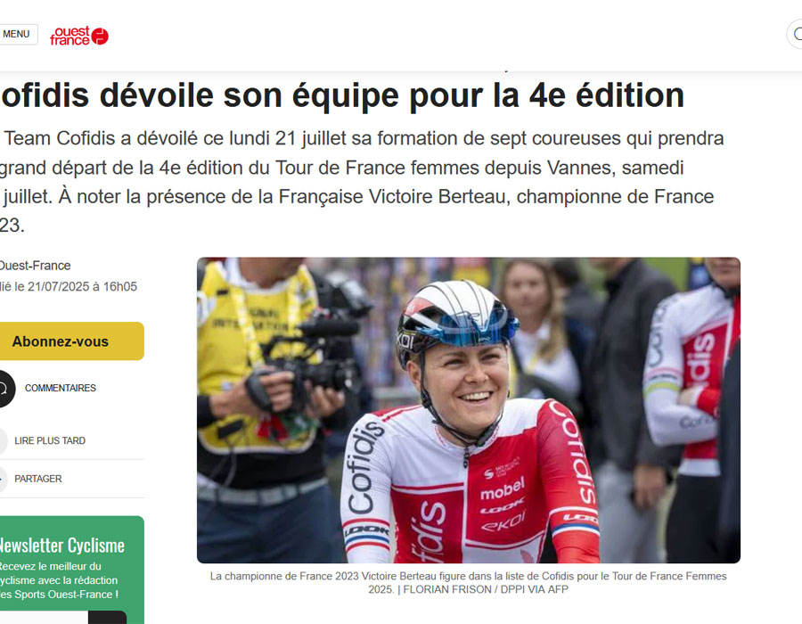 Article du média français Ouest-France sur l'équipe féminine Cofidis