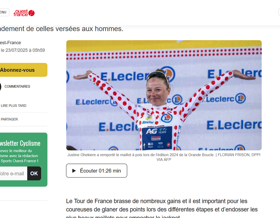 Article du média français Ouest-France sur la coureuse Belge Justine Ghekiere