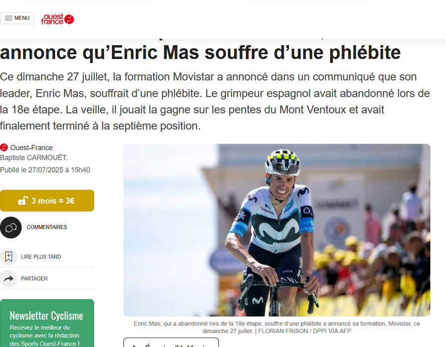 Article du média français Ouest-France sur le coureur Espagnol Enric Mas