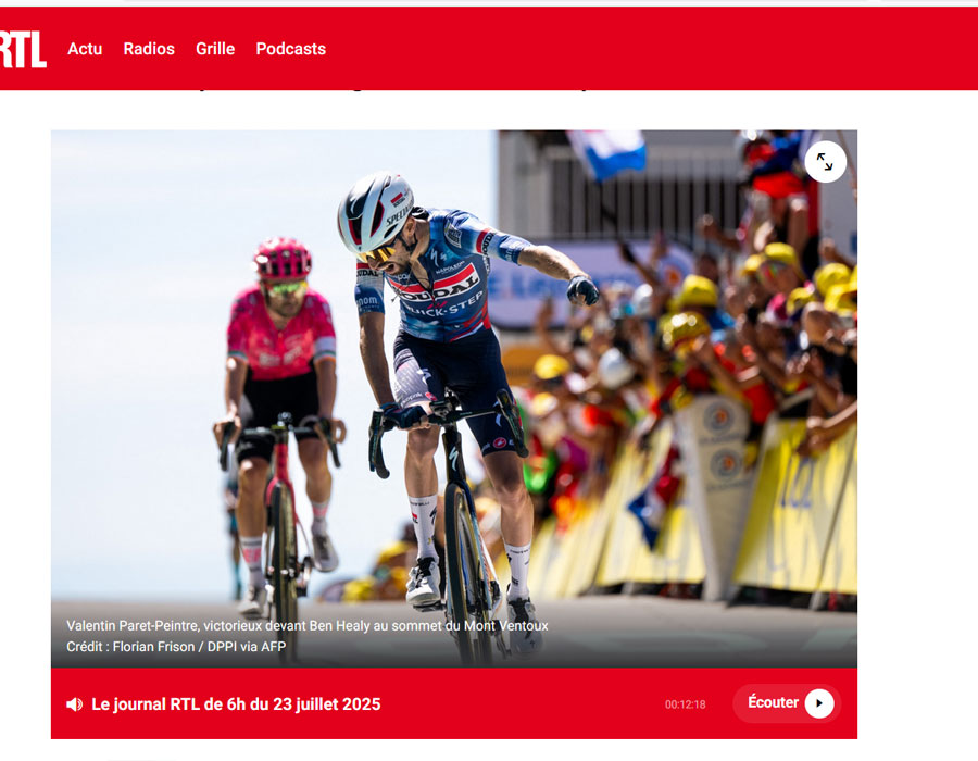 Article du média français RTL sur la victoire de Valentin Paret-Peintre
