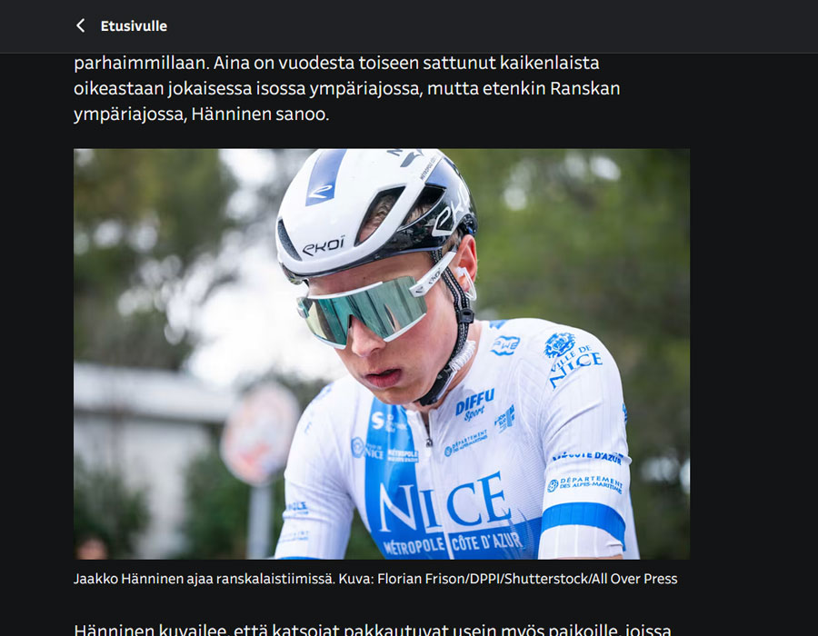 Article du média finlandais YLE sur le problème des selfies dans le cyclisme
