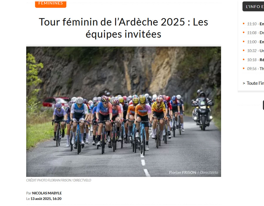 Article du média français Direct Velo sur le Tour de l'Ardèche 2025