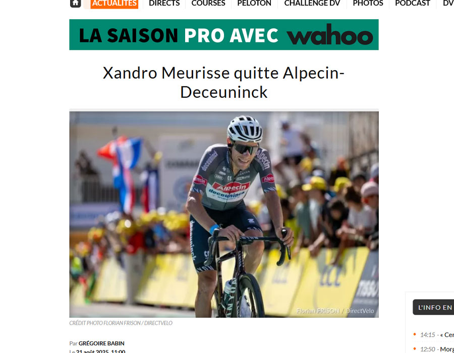Article du média français Direct Velo sur le coureur Belge Xandro Meurisse