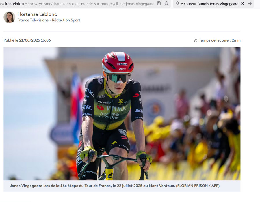 Article du média français France Info sur le coureur Danois Jonas Vingegaard 