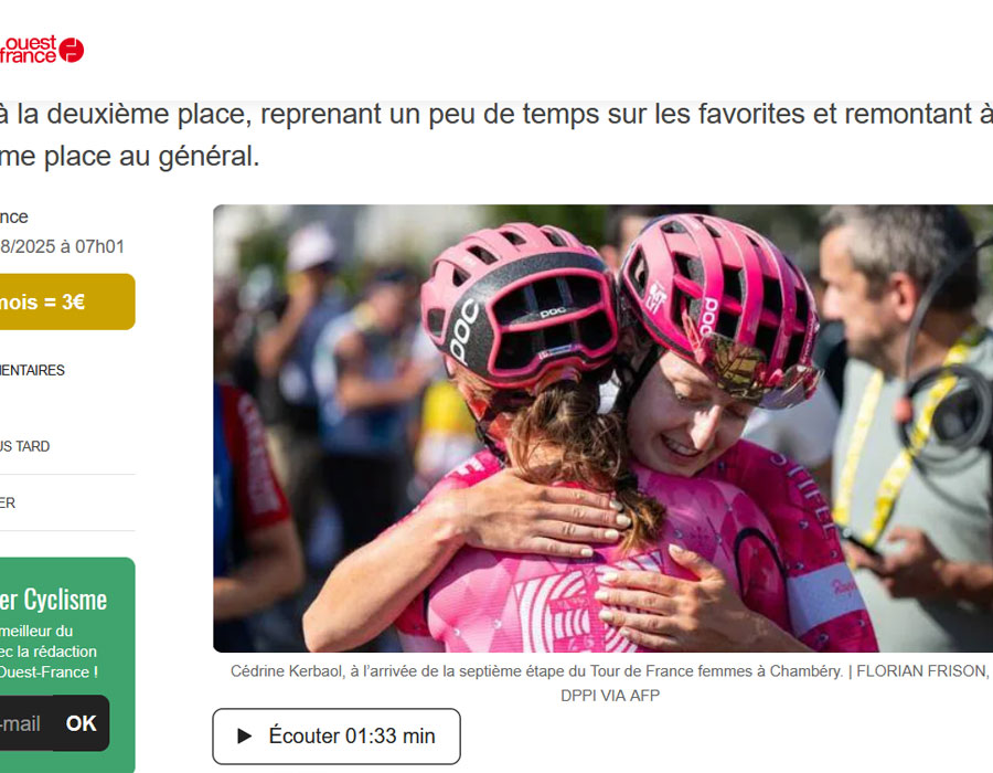 Article du média français Ouest-France sur la coureuse française Cédrine Kerbaol