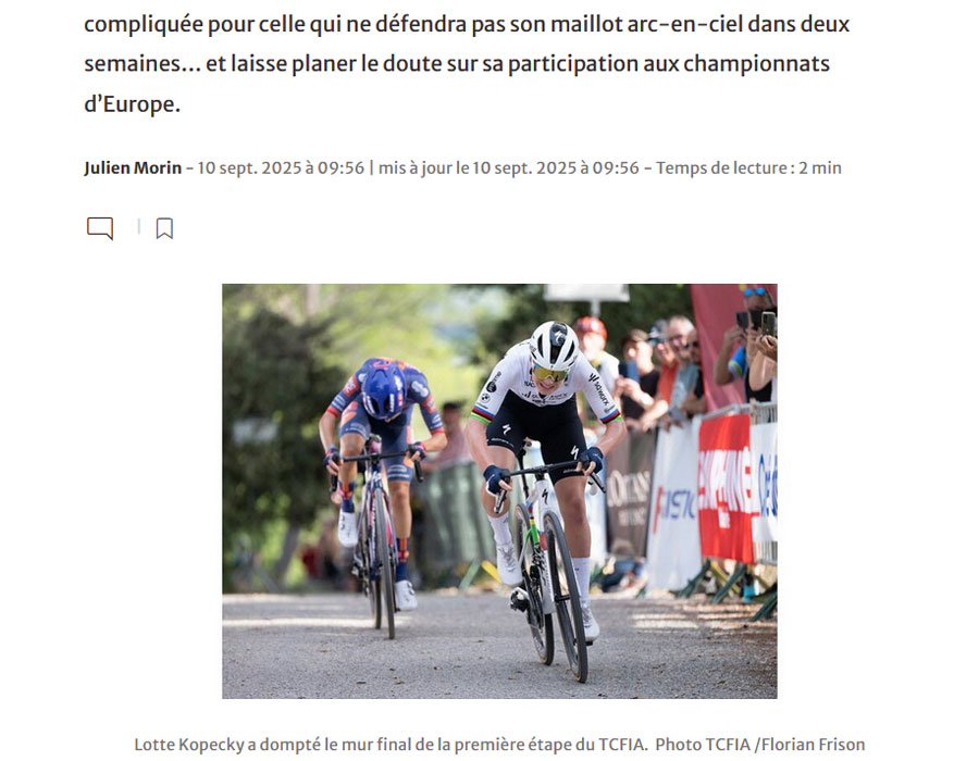 Article du média français Le Dauphine sur la victoire de la Belge Lotte Kopecky