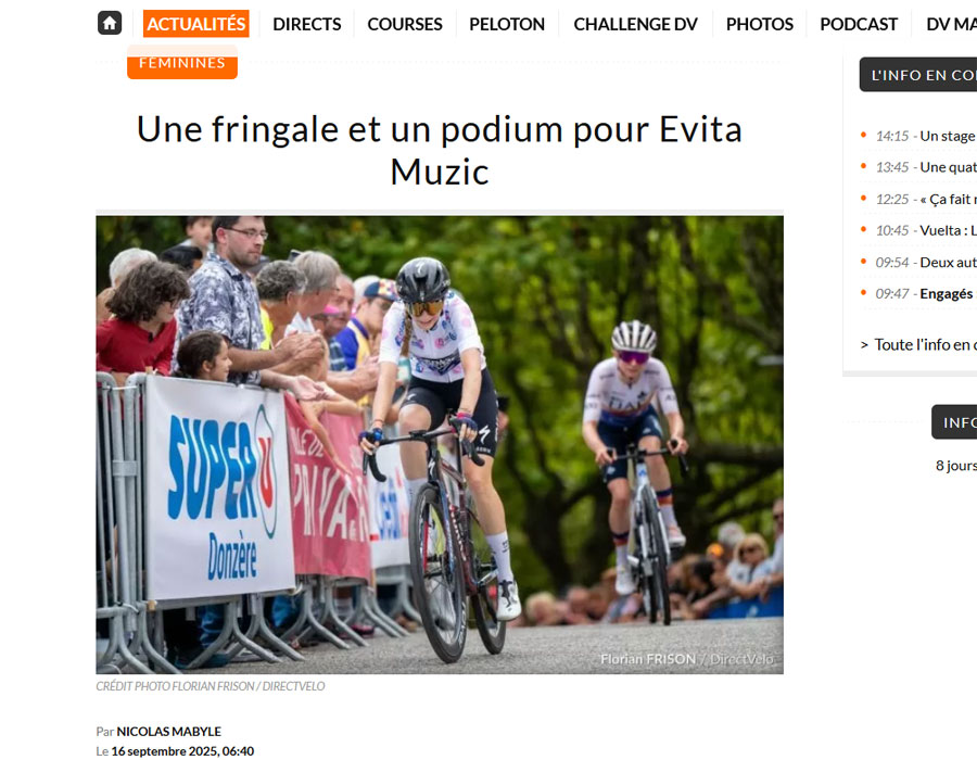Article du média français Direct Velo sur la coureuse française Evita Muzic