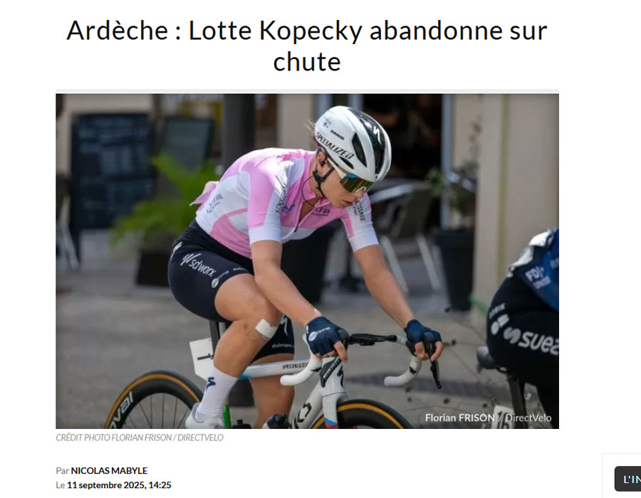 Article du média français Direct Velo sur la Belge Lotte Kopecky