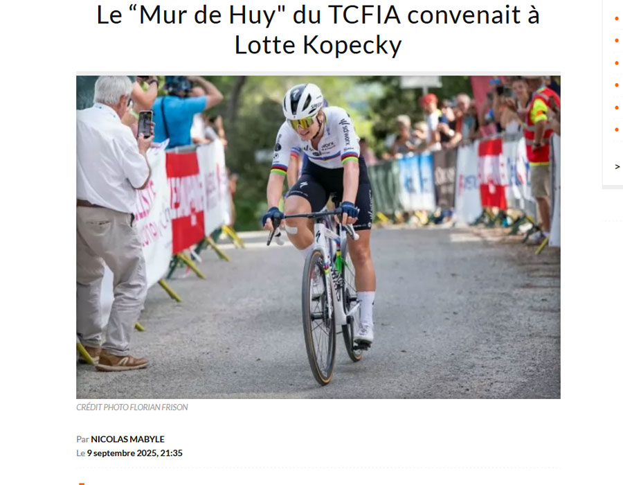 Article du média français Direct Velo sur la Belge Lotte Kopecky