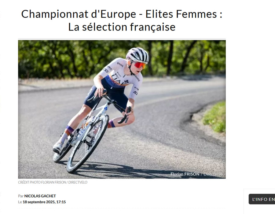 Article du média français Direct Velo sur les championnats d'Europe 2025