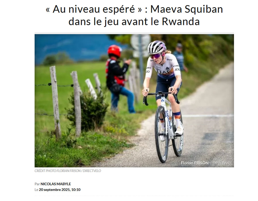 Article du média français Direct Velo sur la française Maeva SQUIBAN
