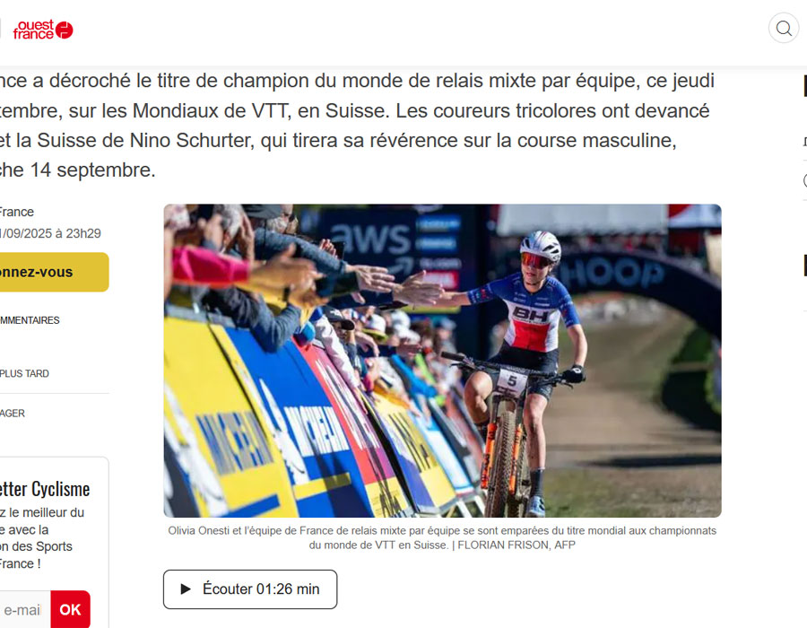 Article du média français Ouest-France sur l'équipe de France de VTT