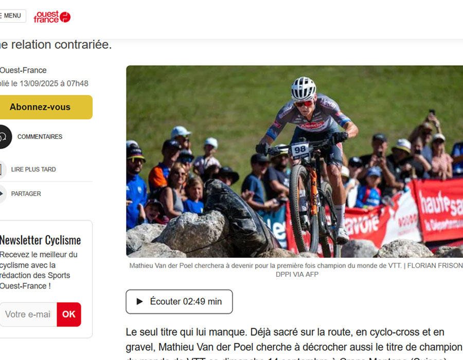 Article du média français Ouest France sur le Belge Mathieu Van Der Poel