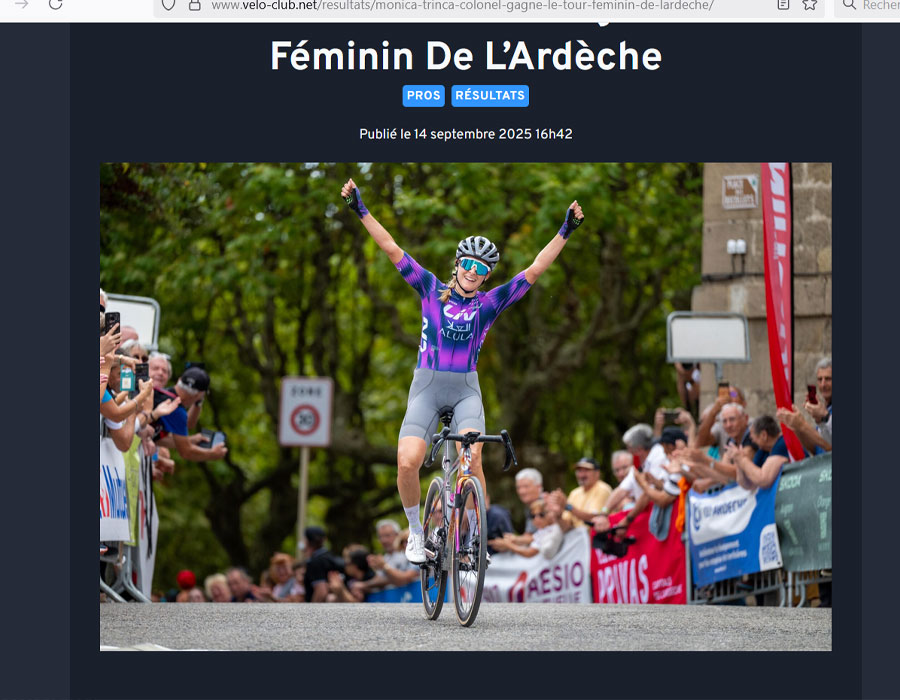 Article du média français Velo-Club sur la victoire de l'italienne Monica Trinca Colonel