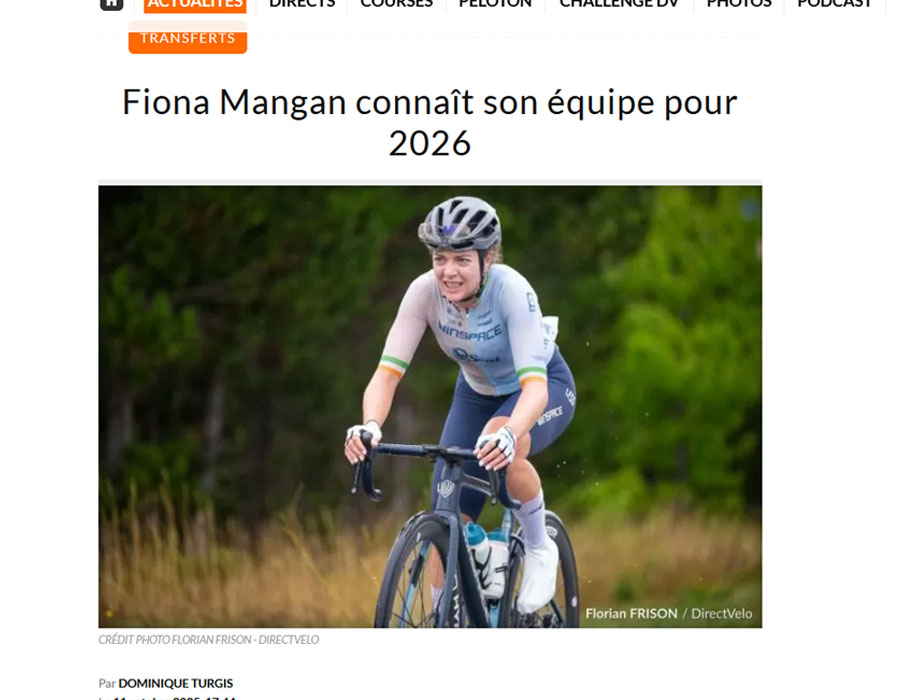 Article du média français Direct Velo sur l'Irlandaise Fiona MANGAN