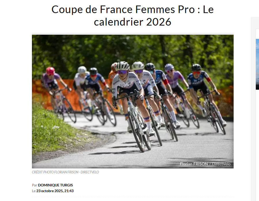 Article du média français Direct Velo sur la Coupe de France de Cyclisme Féminine 2026