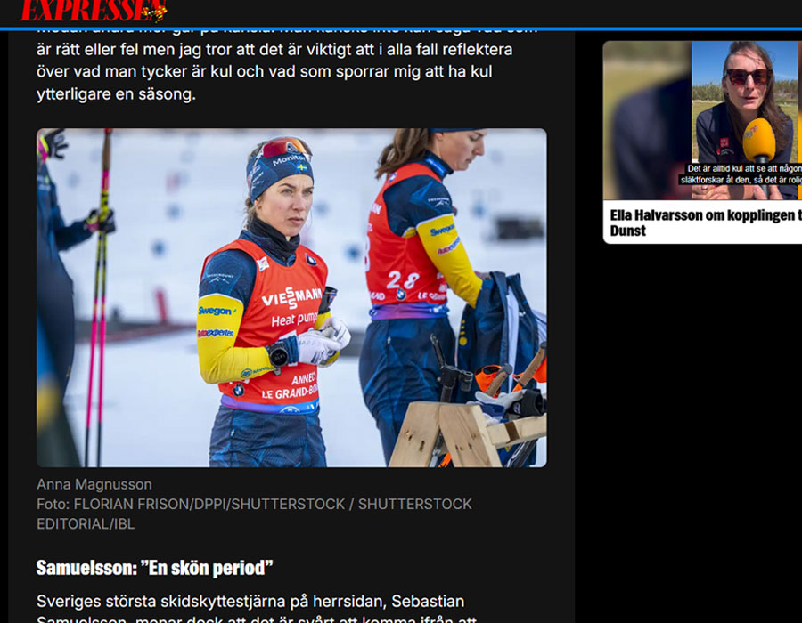 Article du média Suédois Expressen sur les biathlètes Suèdoises