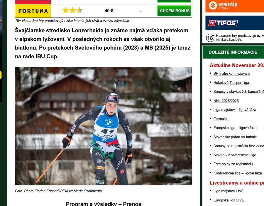 Article du média slovaque Betarena sur le Biathlon à Lenzerheide