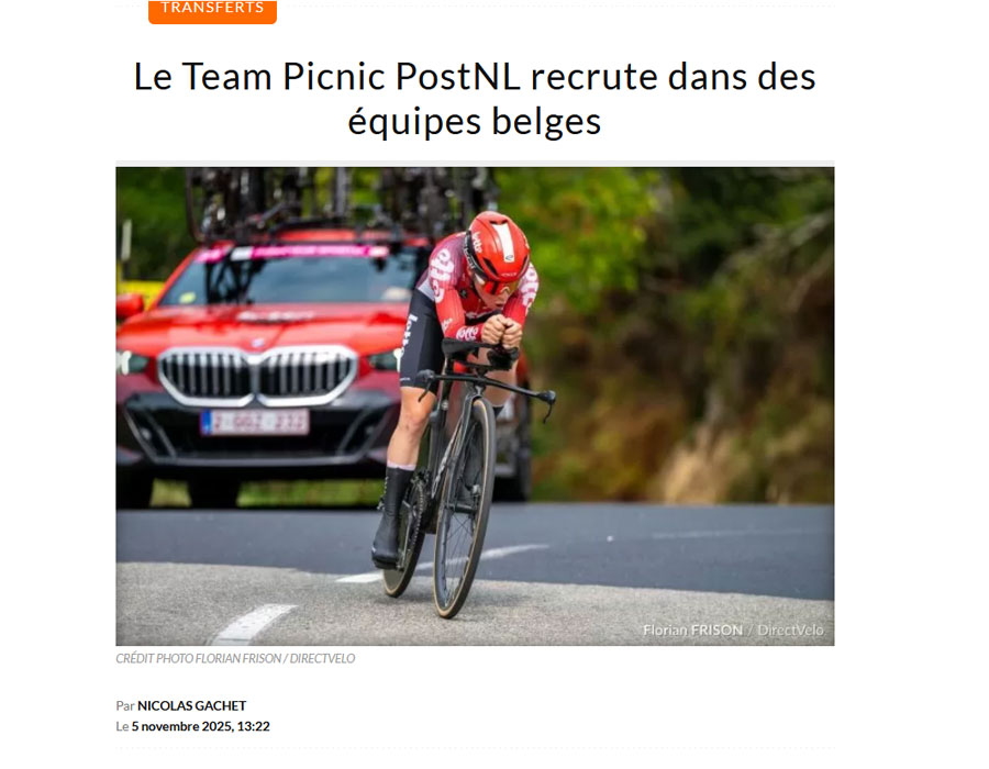 Article du média français Direct Velo sur le Team Picnic PostNL