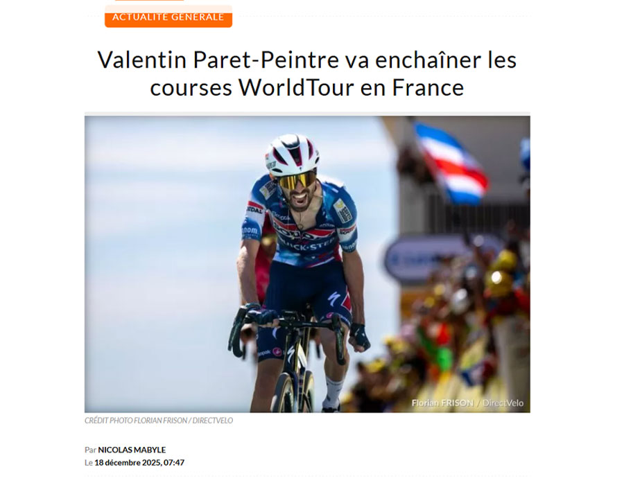 Article du média français Direct Velo sur le coureur cycliste Valentin Paret-Peintre