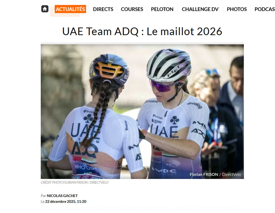Article du média français Direct Velo sur l'équipe UAE Team ADQ 