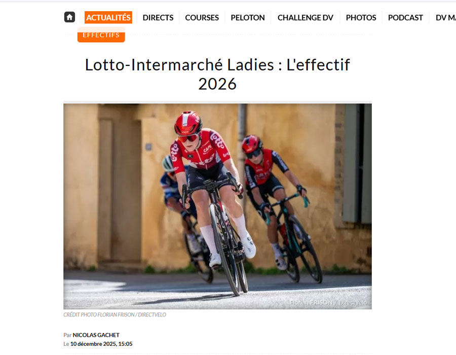 Article du média français Direct Velo sur l'équipe Lotto Intermarche Ladies