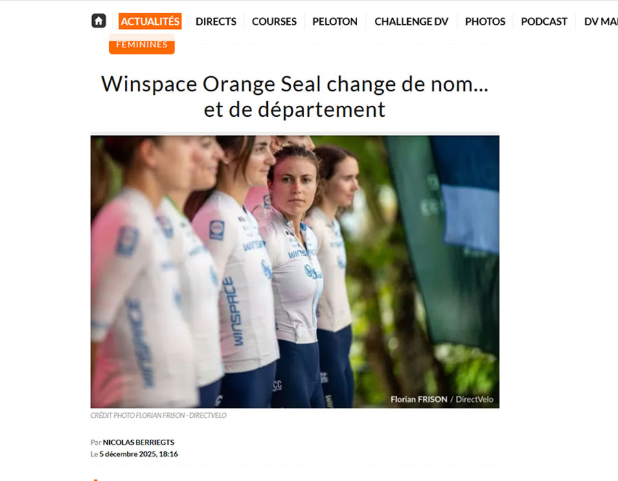 Article du média français Direct Velo sur l'équipe Winspace Orange Seal