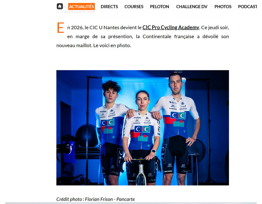 Article du média français Direct Velo sur l'équipe CIC Pro Cycling Academy