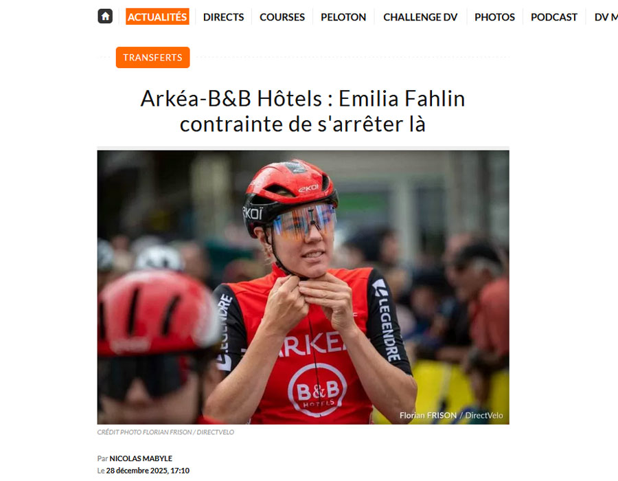 Article du média français Direct Velo sur la coureuse Emilia Fahlin<br /> 