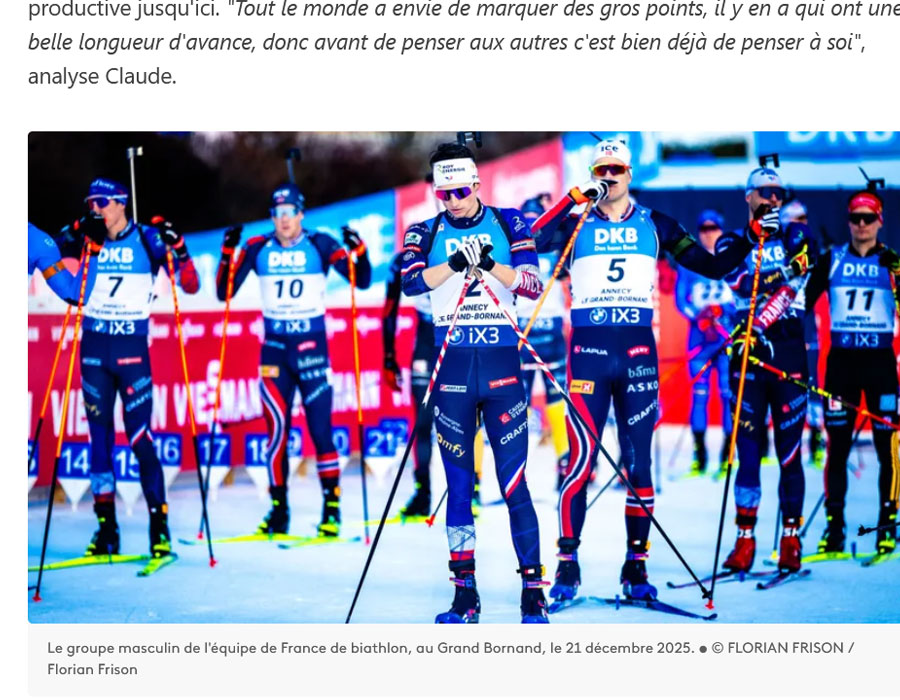 Article du média français France 3 sur la sélection Biathlon pour les JO d'Hiver 2026 de Milan Cortina