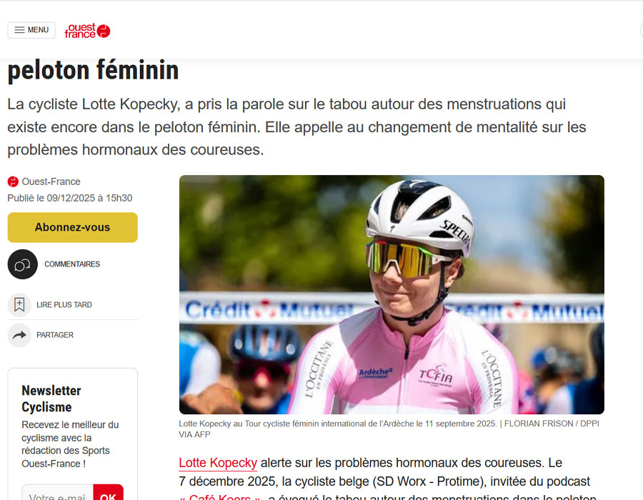 Article du média français Ouest France sur Lotte Kopecky