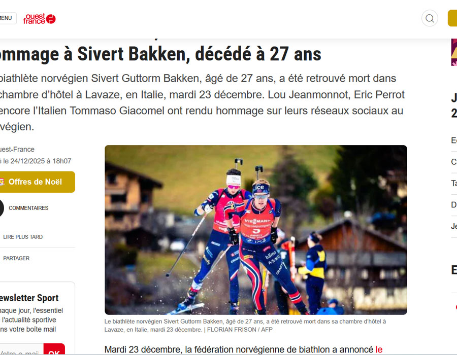 Article du média français Ouest France sur Sivert Bakken
