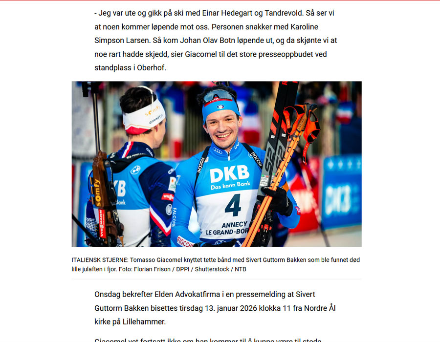 Article du média Norvégien Dagbladet sur Sivert Bakken