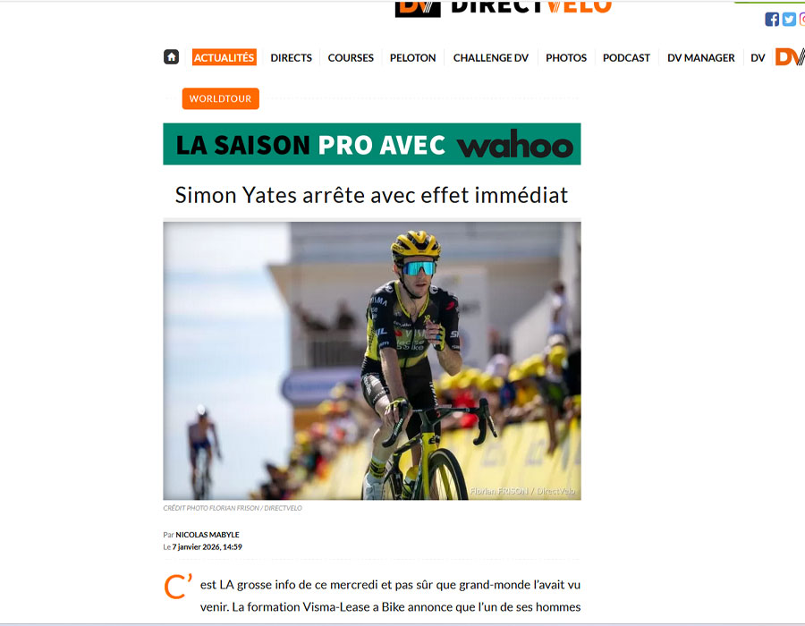 Article du média français Direct Velo sur Simon Yates
