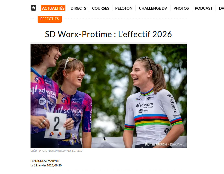 Article du média français Direct Velo sur l'équipe SD Worx-Protime