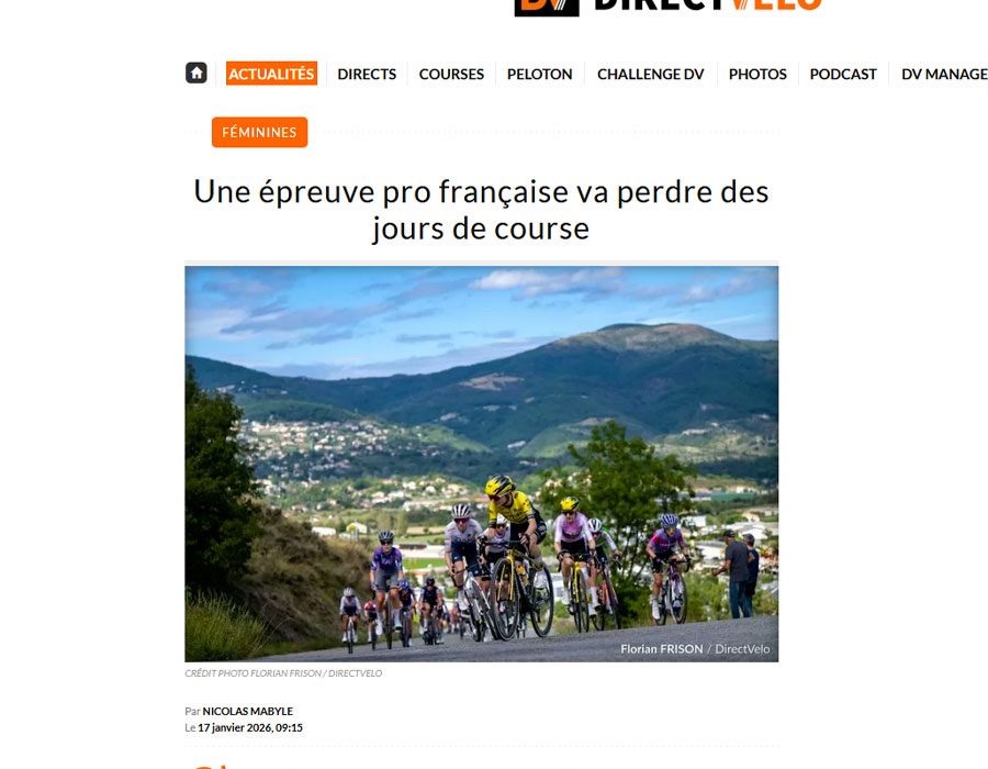 Article du média français Direct Velo sur le TCFIA 2026