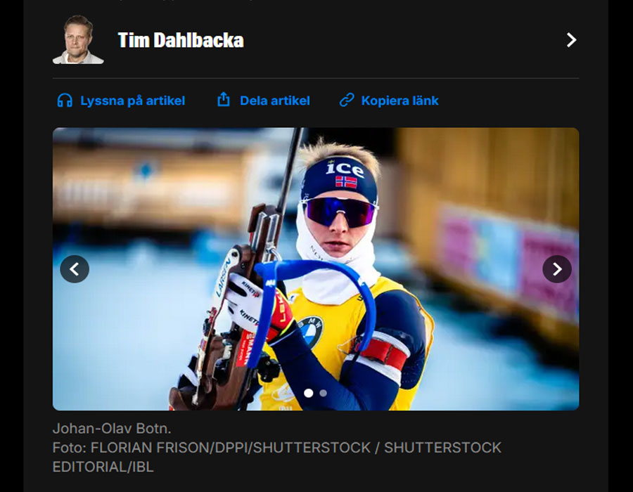 Article du média Suédois Expressen sur le biathlète Norvégien Johan-Olav Botn