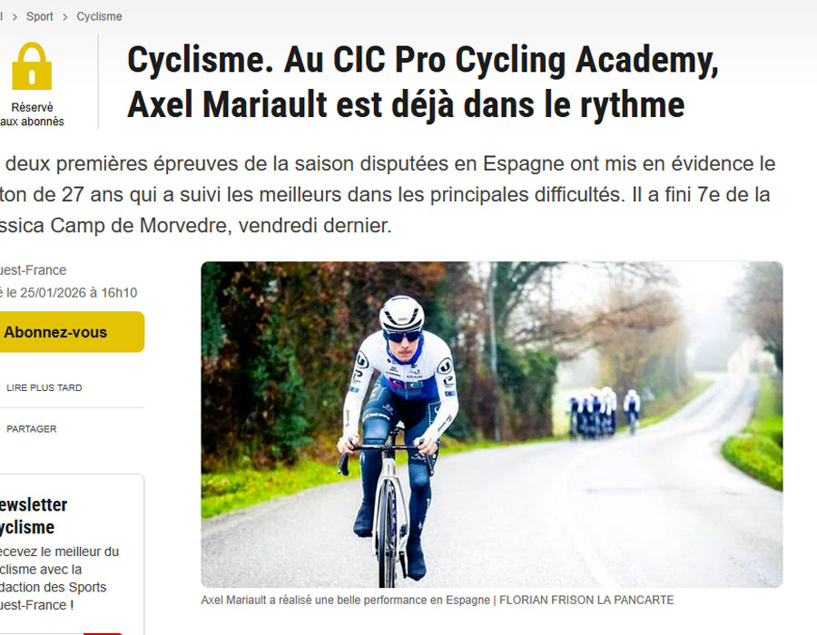 Article du média français Ouest France sur l'équipe CIC Pro Cycling Academy