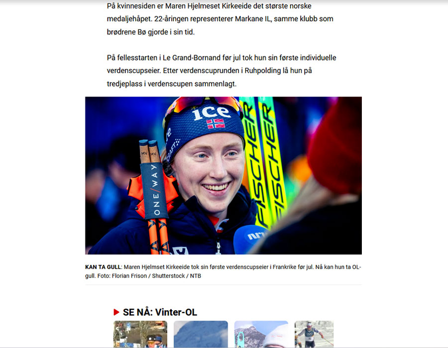 Article du média Norvégien Dagbladet sur Maren Hjelmset Kirkeeide