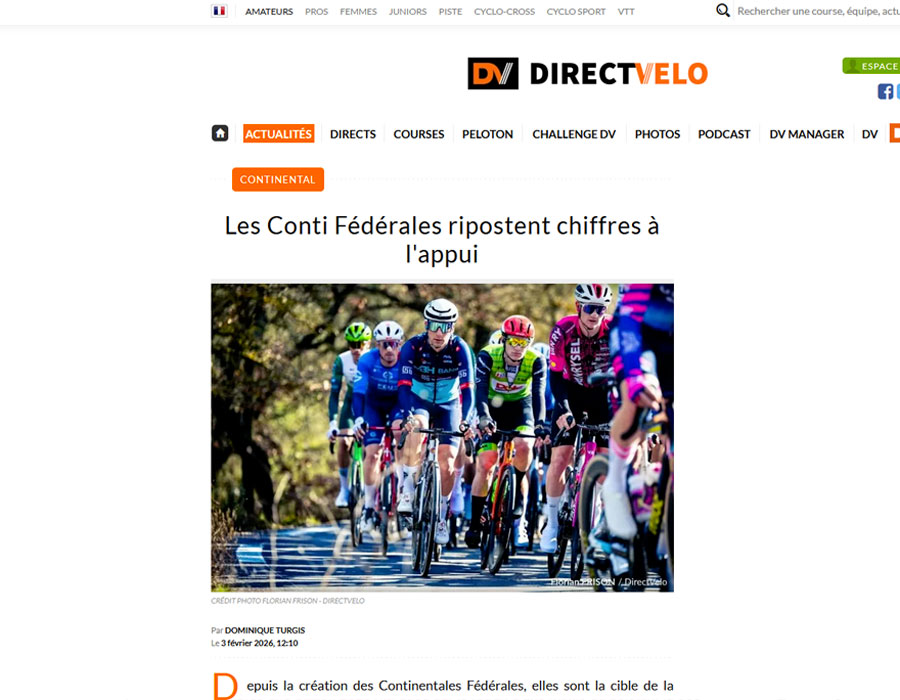 Article du média français Direct Velo sur les continentales fédérales