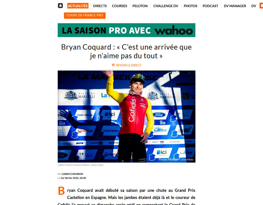 Article du média français Direct Velo sur Bryan Coquard